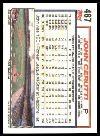 1992 Topps John Cerutti Baseball Card #487