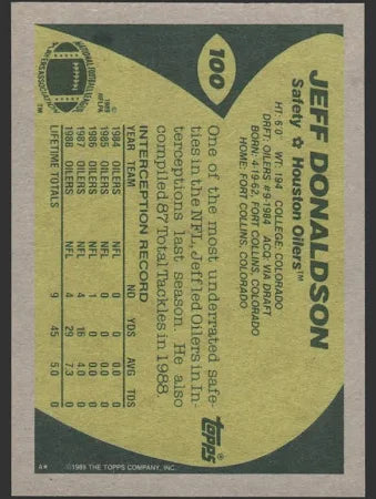 1989 Topps Jeff Donaldson Football Card #100