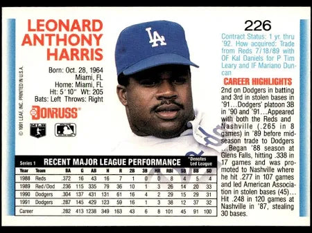 1992 Donruss Leonard Anthony Harris Baseball Card #226