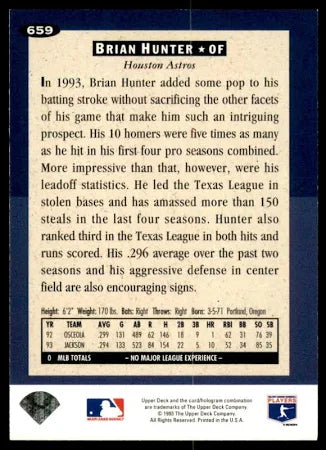 1993 Upper Deck Brian Hunter Baseball Card #659