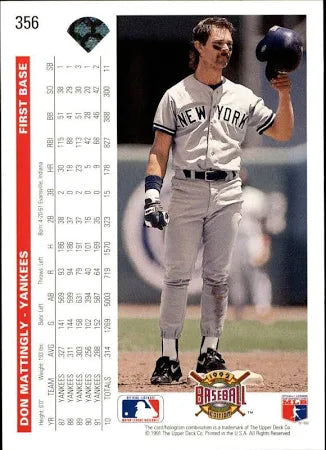1992 Upper Deck Don Mattingly Baseball Card #356