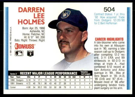 1992 Donruss Darren Lee Holmes Baseball Card #504