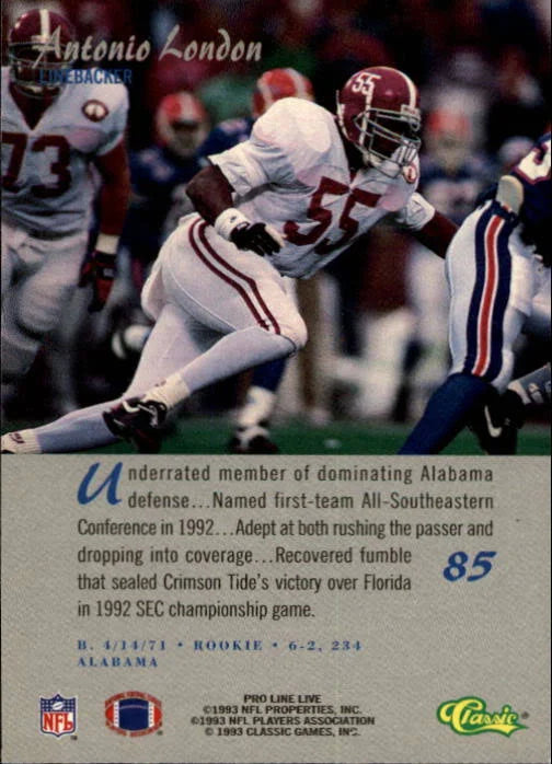 1993 Classic Pro Line Live Antonio London Football Card #85