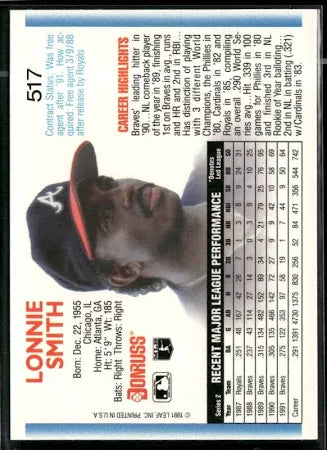 1992 Donruss Lonnie Smith Baseball Card #517