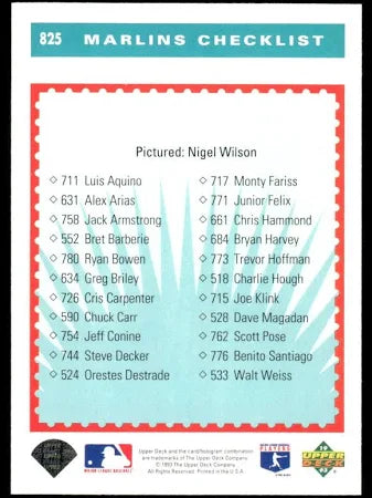 1993 Upper Deck Marlins Checklist Baseball Card #825