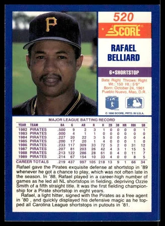 1990 Score Rafael Belliard Baseball Card #520