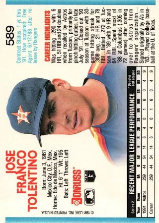 1992 Donruss Jose Franco Tolentino Baseball Card #589
