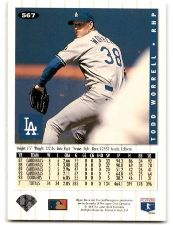 1994 Upper Deck Collectors Choice Todd Worrell Baseball Card #567