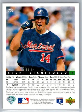 1993 Upper Deck Archi Cianfrocco Baseball Card #736