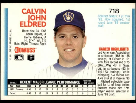 1992 Donruss Calvin John Eldred Baseball Card #718