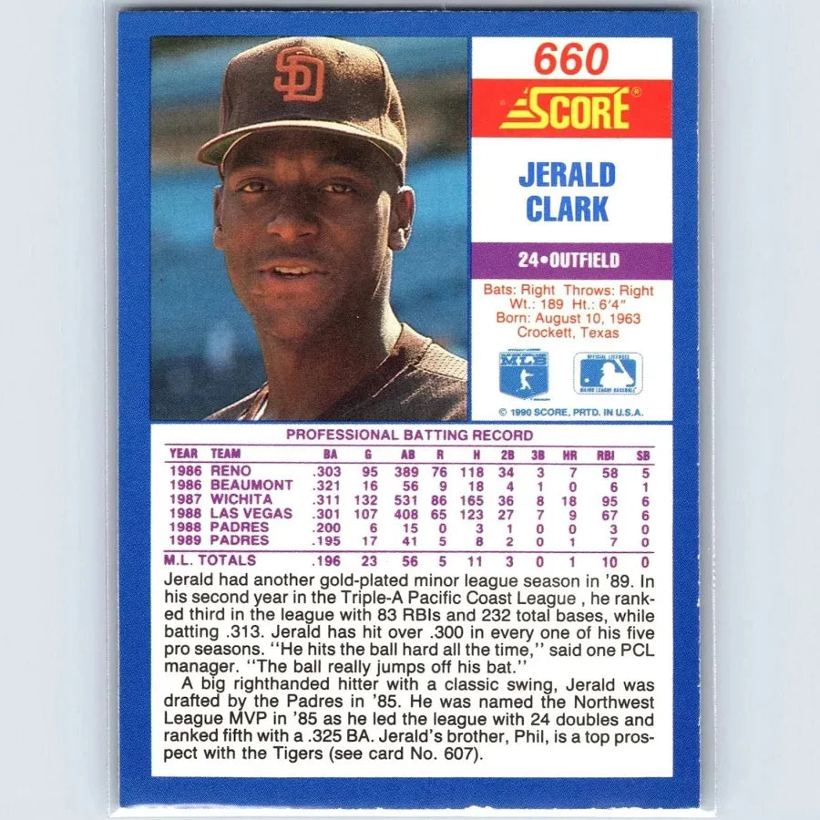 1990 Score Jerald Clark Baseball Card #660