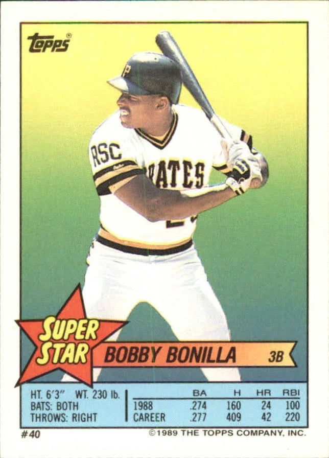1989 Topps Super Star Sticker Bobby Bonilla Baseball Card #40