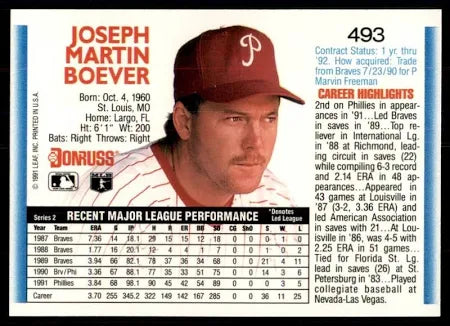 1992 Donruss Joseph Martin Boever Baseball Card #493