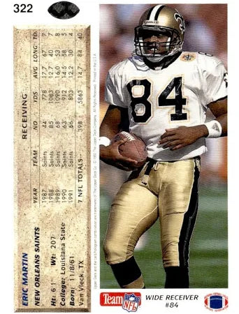 1992 Upper Deck Eric Martin Football Card #322