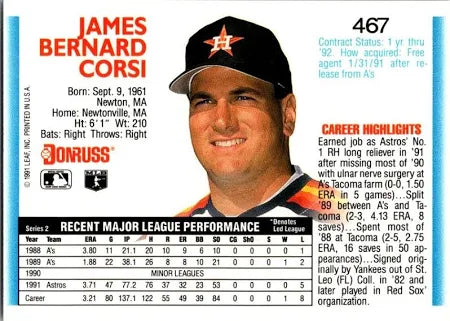 1992 Donruss James Bernard Corsi Baseball Card #467