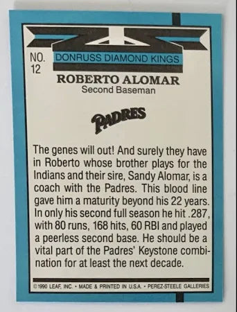 1990 Donruss Diamond Kings Roberto Alomar Baseball Card #12