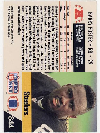 1991 NFL Pro Set Barry Foster Football Card #844