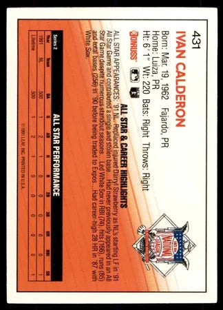 1992 Donruss Ivan Calderon Baseball Card #431
