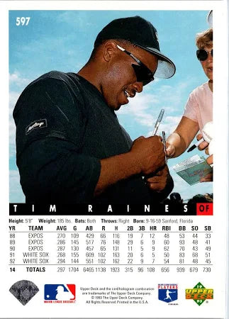 1993 Upper Deck Tim Raines Baseball Card #597