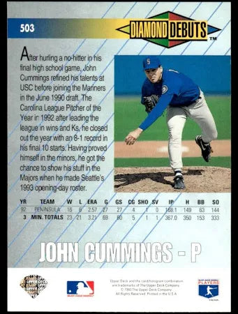1993 Upper Deck Diamond Debuts John Cummings Baseball Card #503
