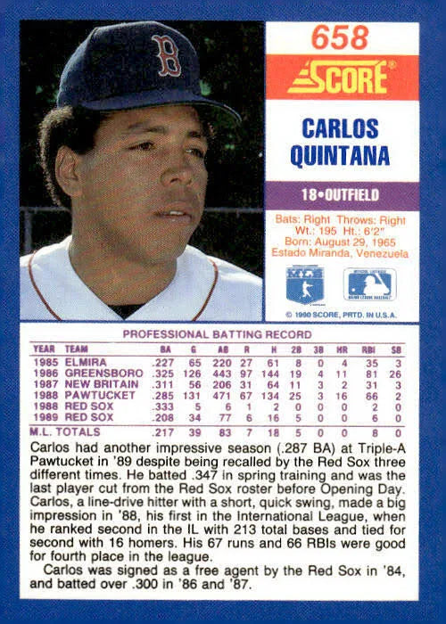 1990 Score Carlos Quintana Baseball Card #658