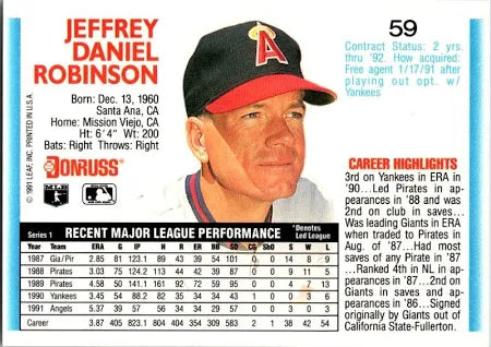 1992 Donruss Jeffrey Daniel Robinson Baseball Card #59