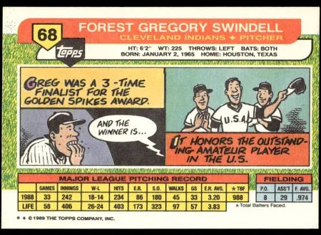 1989 Topps Forest Gregory Swindell Baseball Card #68