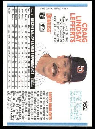 1992 Donruss Craig Lindsay Lefferts Baseball Card #162
