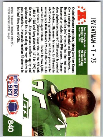 1991 NFL Pro Set Irv Eatman Football Card #840