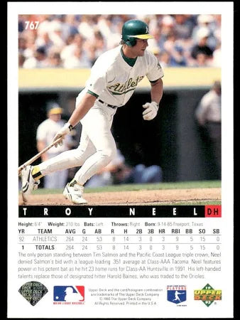 1993 Upper Deck Troy Neel Baseball Card #767