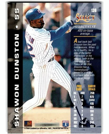 1994 Score Select Shawon Dunston Baseball Card #136