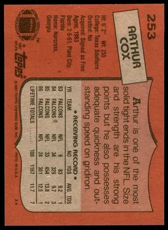 1987 Topps Arthur Cox Football Card #253