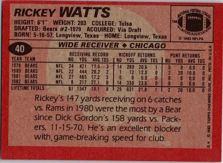1983 Topps Rickey Watts Football Card #40