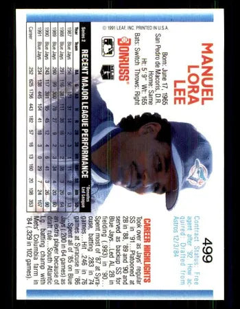 1992 Donruss Manuel Lora Lee Baseball Card #499