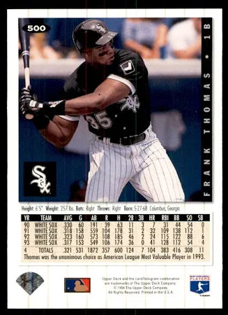 1994 Upper Deck Collectors Choice Frank Thomas Baseball Card #500