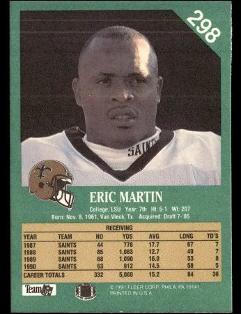 1991 Fleer Eric Martin Football Card #298