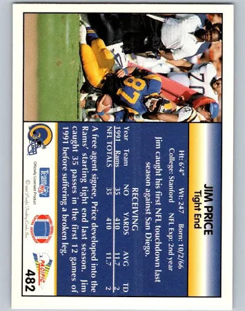 1992 Pacific Jim Price Football Card #482