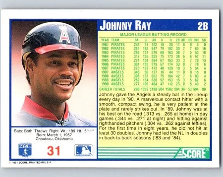 1991 Score Johhny Ray Baseball Card #31