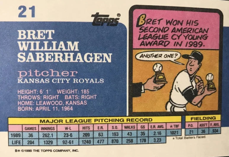 1990 Topps Bret William Sabherhagen Baseball Card #21