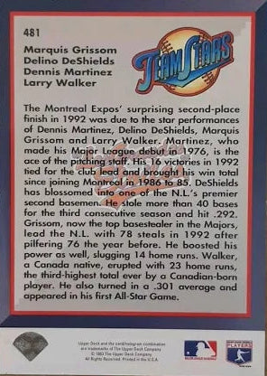 1993 Upper Deck Marquis Grissom, Delino DeShields, Dennis Martinez, Larry Walker Baseball Card #481