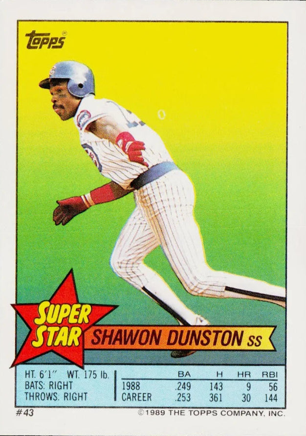 1989 Topps Super Star Shawon Dunston Baseball Card #43