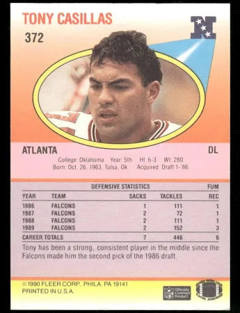 1990 Fleer Tony Casillas Football Card #372