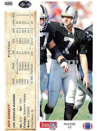 1992 Upper Deck Jeff Gossett Football Card #486