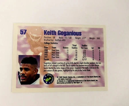 1992 Classic Draft Picks Keith Goganious Football Card #57