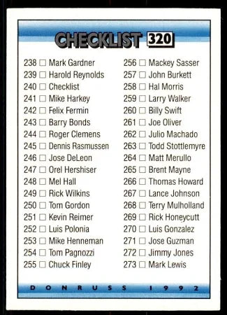 1992 Donruss Checklist Baseball Card #320