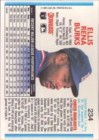 1992 Donruss Ellis Rena Burks Baseball Card #234