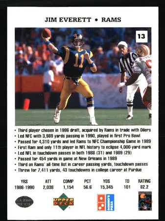 1991 Upper Deck Jim Everett Football Card #13