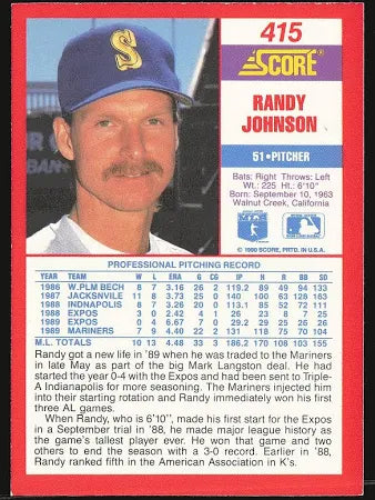 1990 Score Randy Johnson Baseball Card #415