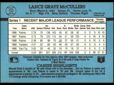 1991 Donruss Lance Graye McCullers Baseball Card #133