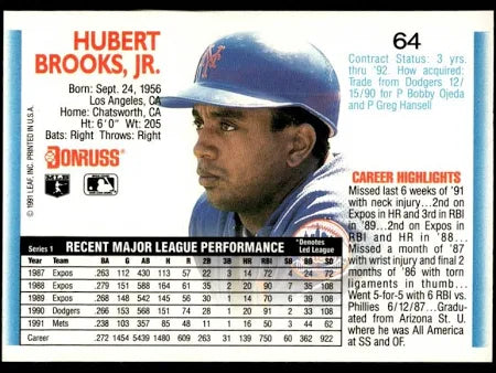 1992 Donruss Hubert Brooks Jr. Baseball Card #64